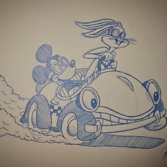 Disney Amblin WB Mickey Bugs Benny the Cab Roger Rabbit Drawing/Sketch signed - Picture 7 of 8